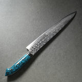 Saji Takeshi SG2 Damascus  Diamond Finish Sujihiki Knife 270mm Blue Turquoise
