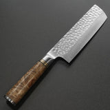 Saji Takeshi Hammered SG2 Super Gold 2 Nakiri Knife Burma Padouk Burl