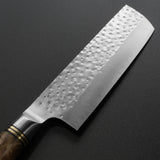 Saji Takeshi Hammered SG2 Super Gold 2 Nakiri Knife Burma Padouk Burl