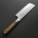 Saji Takeshi Hammered SG2 Super Gold 2 Nakiri Knife Burma Padouk Burl