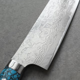 Saji Takeshi SG2 Super Gold 2 Damascus Diamond Finish Santoku Knife 180mm Blue Turquoise