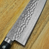 Masutani VG10 Hammered Damascus Santoku Knife Kokuryu Black
