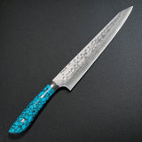 Saji Takeshi SRS13 Hammered Damascus Sujihiki 270mm Blue Turquoise