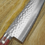 Masutani VG10 Hammered Damascus Santoku Knife Kokuryu Red