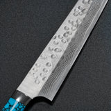 Saji Takeshi SRS13 Hammered Damascus Sujihiki 270mm Blue Turquoise
