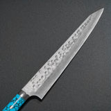 Saji Takeshi SRS13 Hammered Damascus Sujihiki 270mm Blue Turquoise