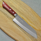 Masutani VG10 Hammered Damascus Santoku Knife Kokuryu Red