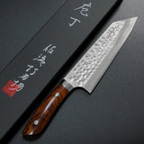 Saji Takeshi SRS13 Hammered Damascus Bunka Knife 180mm Ironwood