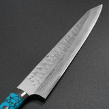 Saji Takeshi SRS13 Hammered Damascus Sujihiki 270mm Blue Turquoise