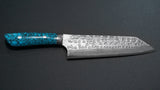 Saji Takeshi SRS13 Hammered Damascus Bunka Knife 180mm Blue Turquoise