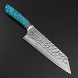 Saji Takeshi SRS13 Hammered Damascus Bunka Knife 180mm Blue Turquoise