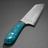 Saji Takeshi SRS13 Hammered Damascus Bunka Knife 180mm Blue Turquoise