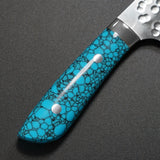 Saji Takeshi SRS13 Hammered Damascus Bunka Knife 180mm Blue Turquoise