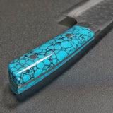 Saji Takeshi SRS13 Hammered Damascus Bunka Knife 180mm Blue Turquoise