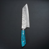 Saji Takeshi SRS13 Hammered Damascus Bunka Knife 180mm Blue Turquoise