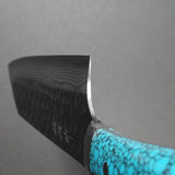 Saji Takeshi SRS13 Hammered Damascus Bunka Knife 180mm Blue Turquoise