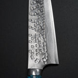 Saji Takeshi SRS13 Hammered Damascus Bunka Knife 180mm Blue Turquoise