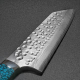 Saji Takeshi SRS13 Hammered Damascus Bunka Knife 180mm Blue Turquoise