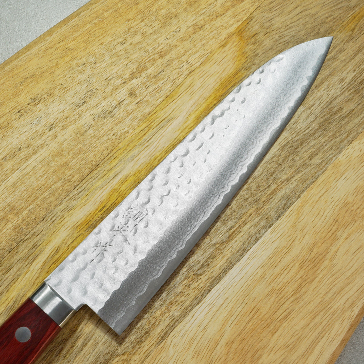 Masutani VG10 Hammered Damascus Gyuto Chef Knife 180mm Kokuryu Red