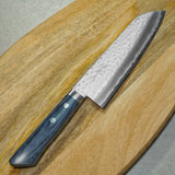 Masutani VG10 Hammered Damascus Santoku Knife 170mm Blue Kokuryu