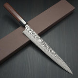 Yoshimi Kato Super Gold 2 SG2 V-shape Black Damascus Sujihiki Knife 270mm Honduras Rosewood