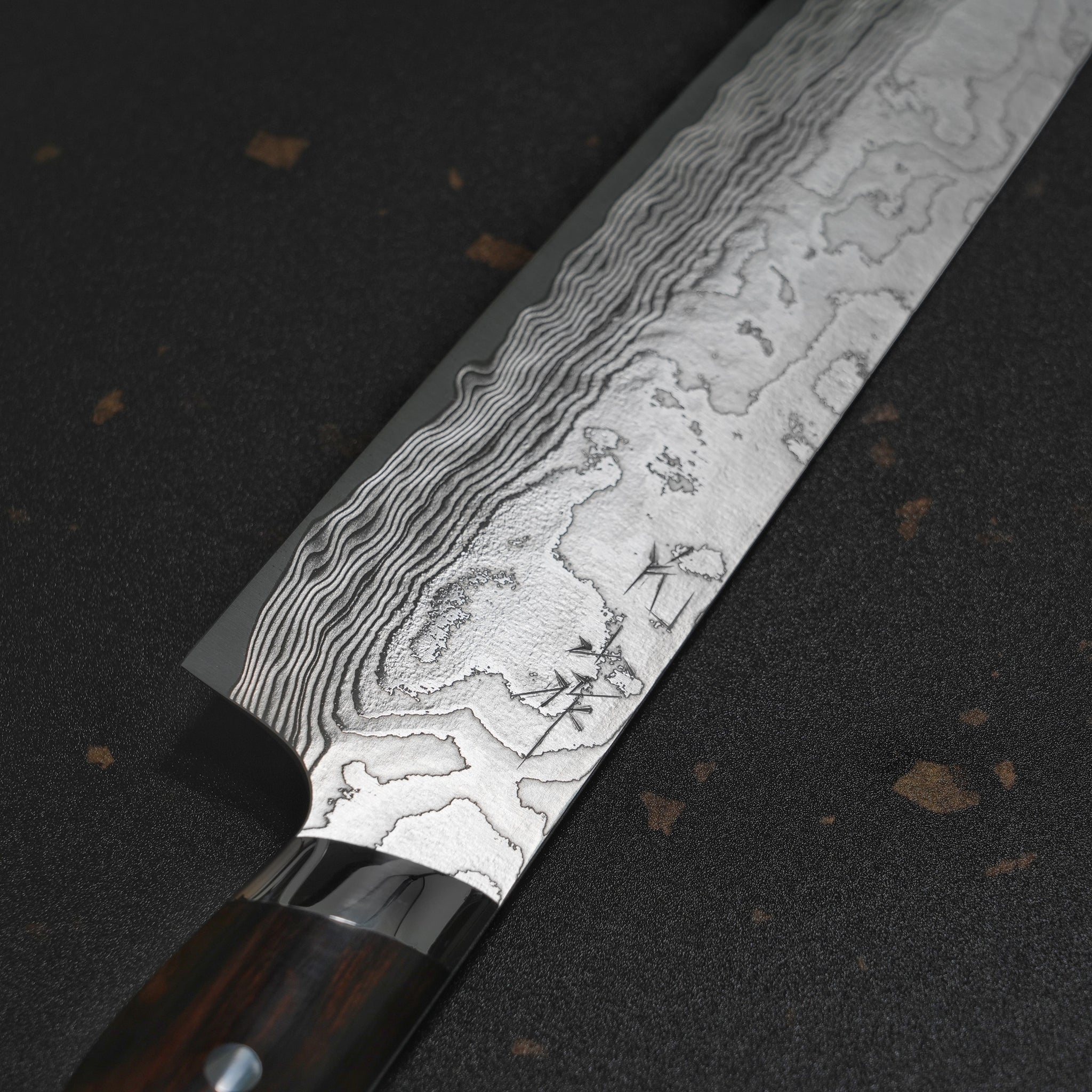 Yuta Katayama Super Gold 2 Damascus Suminagashi Gyuto Chef Knife