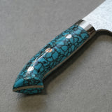 Saji Takeshi SG2 Damascus Diamond Finish Bunka Knife 180mm Blue Turquoise