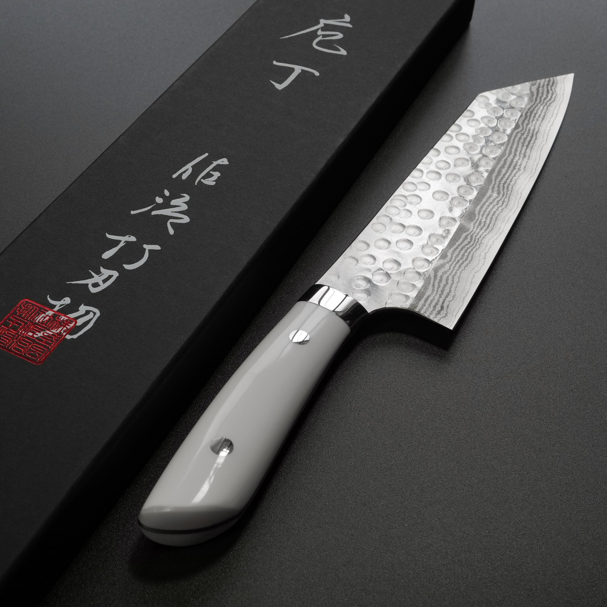 Saji Takeshi SRS13 Hammered Damascus Bunka Knife 180mm Corian