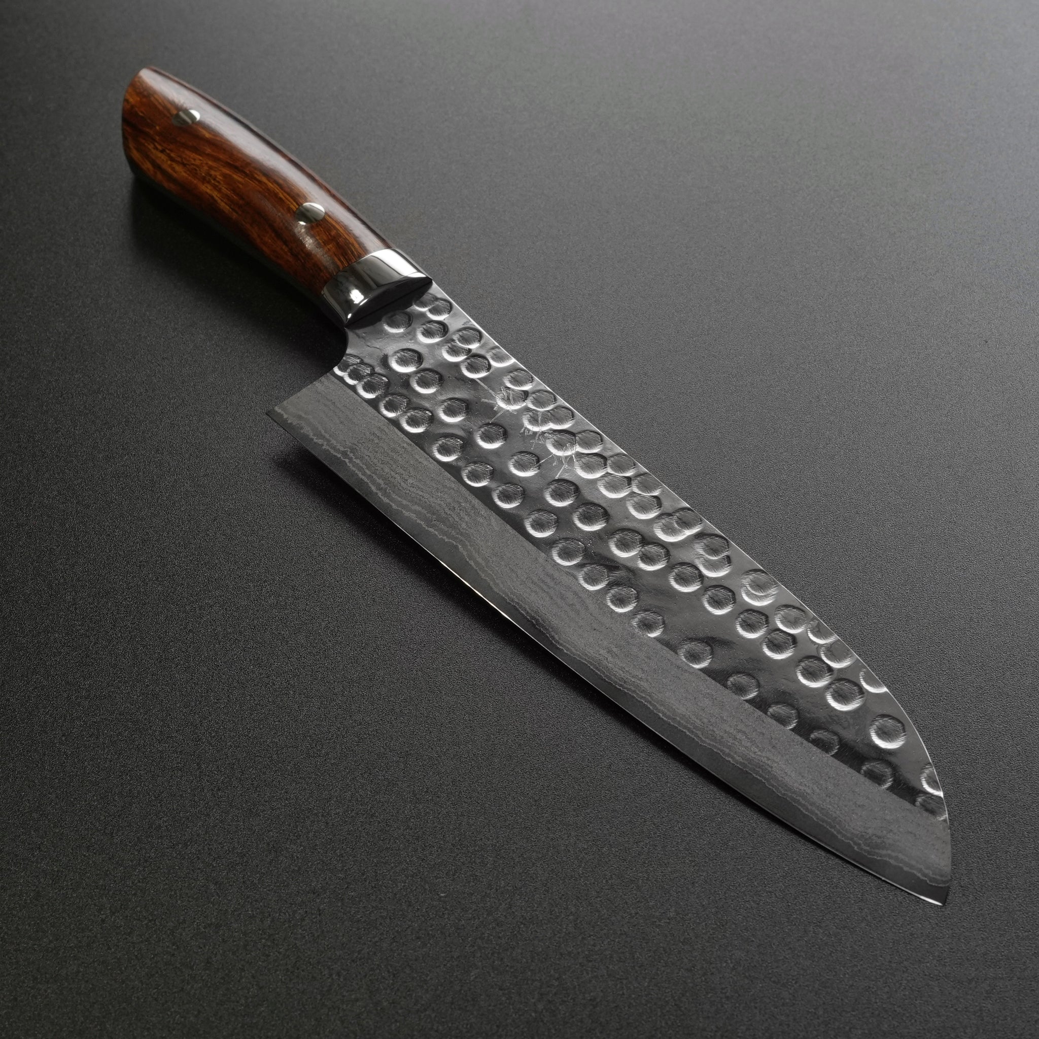 Saji Takeshi SRS13 Hammered Damascus Santoku Knife 180mm Ironwood 