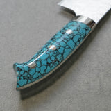 Saji Takeshi SG2 Damascus Diamond Finish Bunka Knife 180mm Blue Turquoise