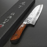 Saji Takeshi SRS13 Hammered Damascus Santoku Knife 180mm Ironwood