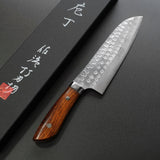 Saji Takeshi SRS13 Hammered Damascus Santoku Knife 180mm Ironwood