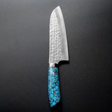 Saji Takeshi SRS13 Hammered Damascus Santoku Knife 180mm Blue Turquoise