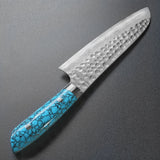 Saji Takeshi SRS13 Hammered Damascus Santoku Knife 180mm Blue Turquoise