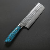 Saji Takeshi SRS13 Hammered Damascus Nakiri Knife Blue Turquoise