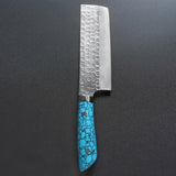 Saji Takeshi SRS13 Hammered Damascus Nakiri Knife Blue Turquoise