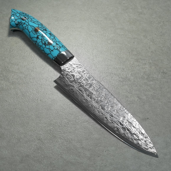 Saji Takeshi SG2 Super Gold 2 Damascus Diamond Finish Petty Small Santoku Knife 150mm Blue Turquoise