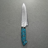 Saji Takeshi SG2 Super Gold 2 Damascus Diamond Finish Petty Small Santoku Knife 150mm Blue Turquoise