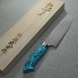 Saji Takeshi SG2 Super Gold 2 Damascus Diamond Finish Petty Small Santoku Knife 150mm Blue Turquoise