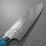 Saji Takeshi SG2 Super Gold 2 Damascus Diamond Finish Petty Small Santoku Knife 150mm Blue Turquoise