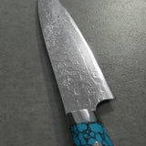 Saji Takeshi SG2 Super Gold 2 Damascus Diamond Finish Petty Small Santoku Knife 150mm Blue Turquoise