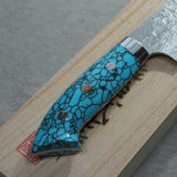 Saji Takeshi SG2 Super Gold 2 Damascus Diamond Finish Petty Small Santoku Knife 150mm Blue Turquoise