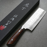 Saji Takeshi SRS13 Hammered Damascus Nakiri Knife 165mm Ironwood