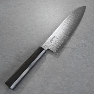 Kanjo VG10 Wave Damascus Santoku Knife 180mm Ebony Handle