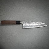 Isshin Hammered White Shirogami #1 Santoku Knife 165mm