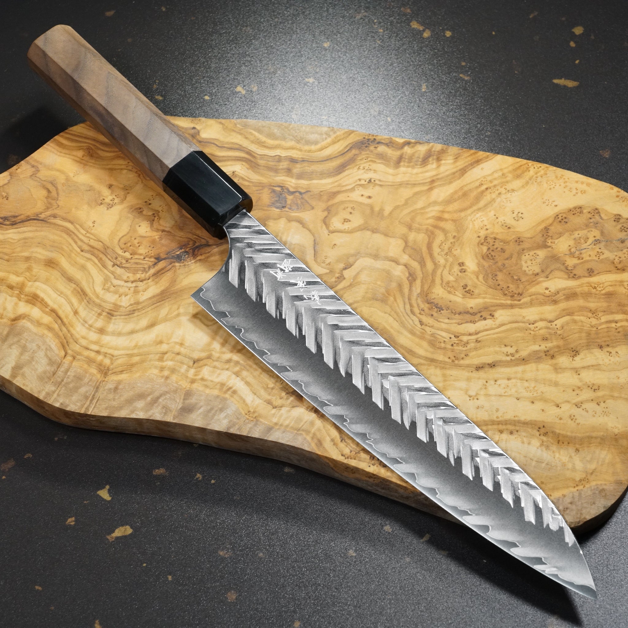 Kato Yoshimi V Hammered SG2 Gyuto Chef Knife 210mm Water Buffalo Walnu Bay Trade Japan Knife Store