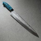 Saji Takeshi SG2 Damascus  Diamond Finish Sujihiki Knife 270mm Blue Turquoise