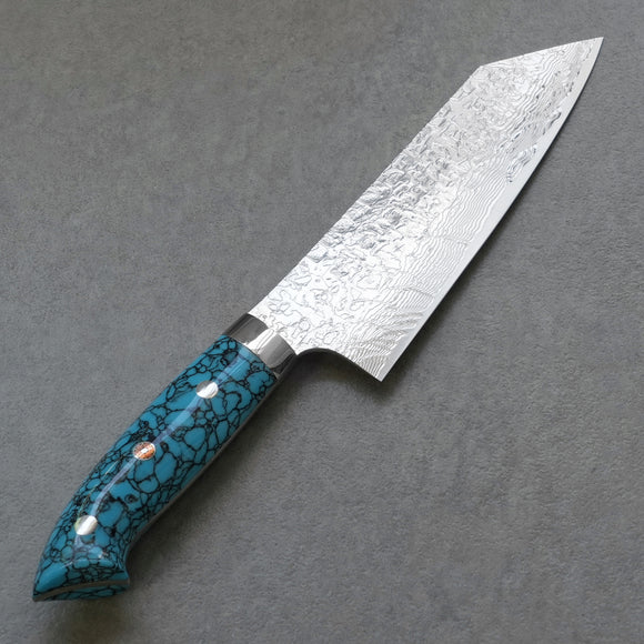 Saji Takeshi SG2 Damascus Diamond Finish Bunka Knife 180mm Blue Turquoise