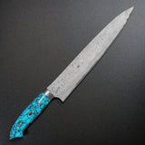 Saji Takeshi SG2 Super Gold 2 Damascus Matte Finish Sujihiki Knife 270mm Blue Turquoise