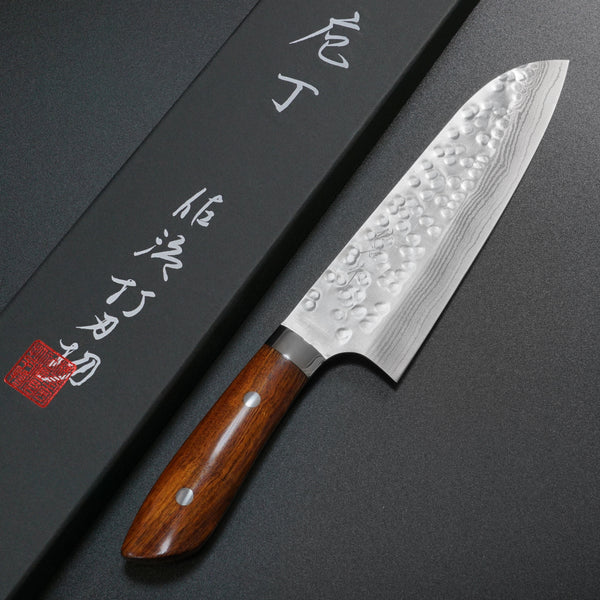 Saji Takeshi SRS13 Hammered Damascus Santoku Knife 180mm Ironwood – Bay ...